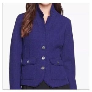 Eileen Fisher EUC Purple Merino Wool Jacket Blazer Button Front Raw Hem Size M